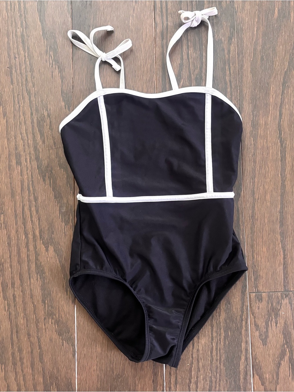 Old Navy Black/ White Trim Tie Straps One Piece Swim Bathing  Suit- Girls Sz 6/7